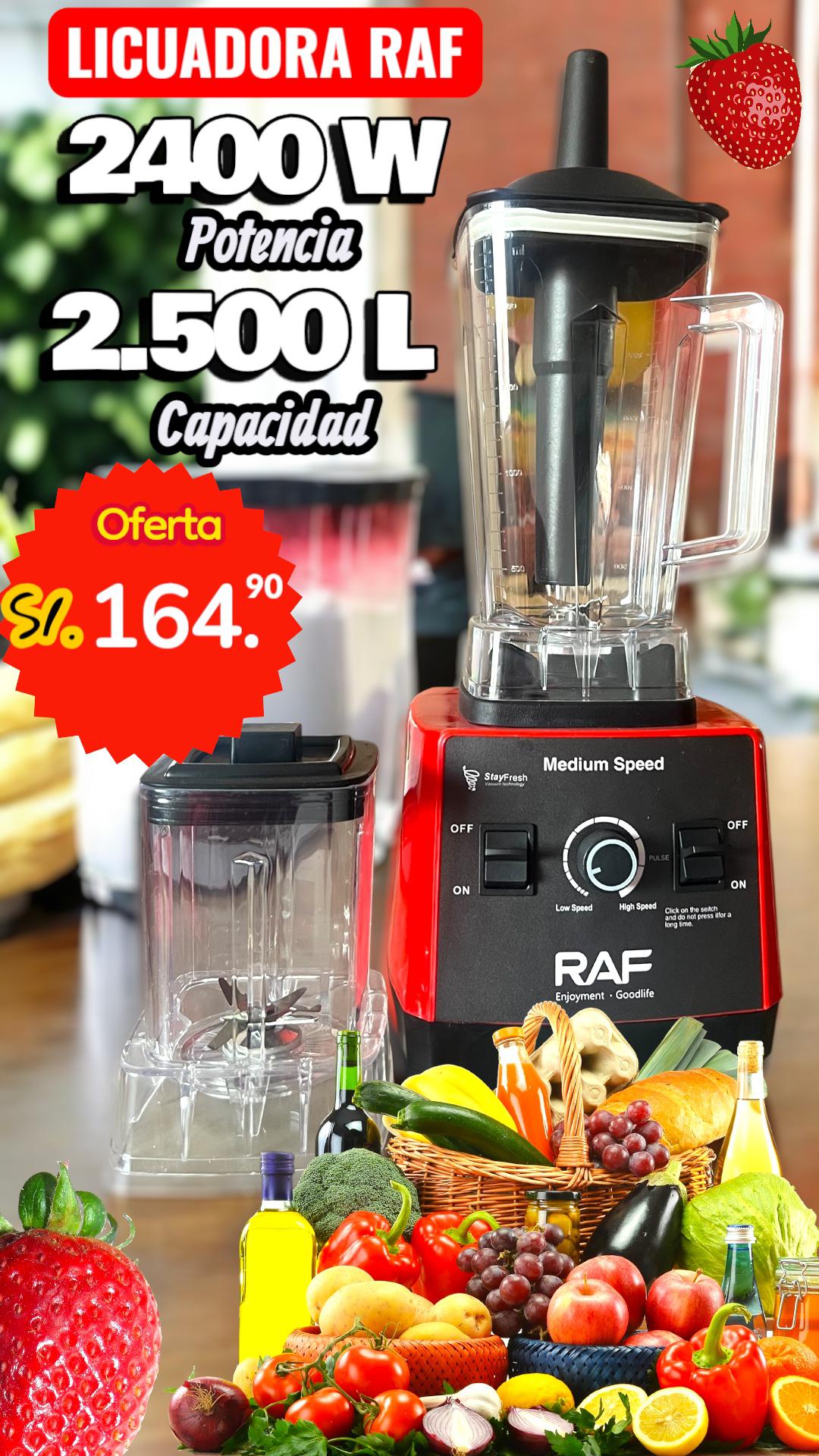 Licuadora marca RAF de 2 vasos de 2400 WTS de potencia