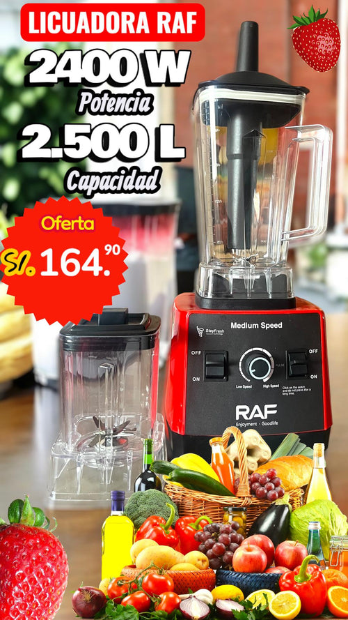 Licuadora marca RAF de 2 vasos de 2400 WTS de potencia